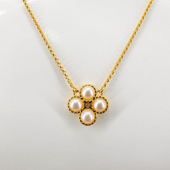 Tory Burch Jewelry - Tory Burch Gold Clover Pearl Logo Necklace OS